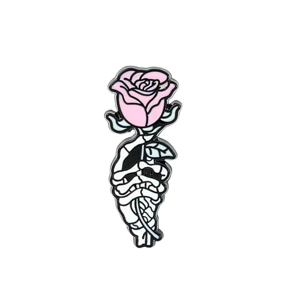 (3/$15) Skeleton Hand With Rose Enamel Pin